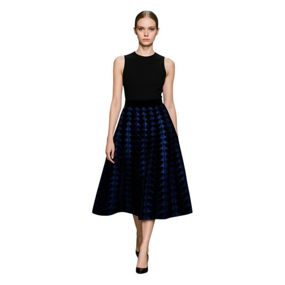 Julien Paris size 2  Runway Blue Black Houndstooth Midi Skirt NWT - Picture 2 of 7